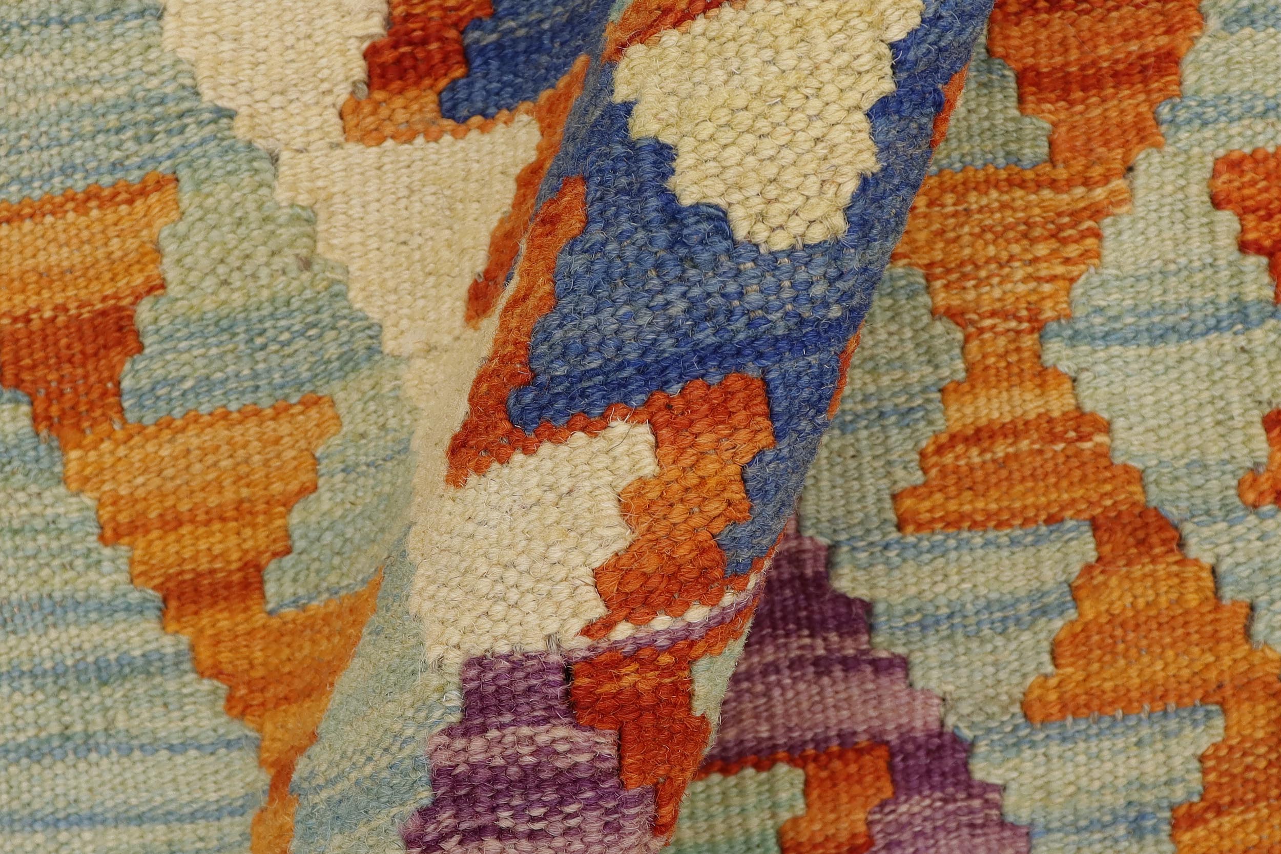 handmade Geometric Kilim Blue Beige Hand-Woven RECTANGLE 100% WOOL area rug 2' x 3'