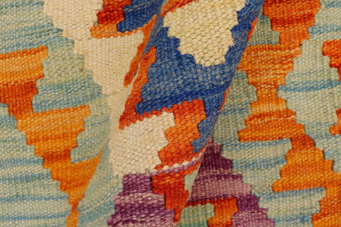 handmade Geometric Kilim Blue Beige Hand-Woven RECTANGLE 100% WOOL area rug 2' x 3'