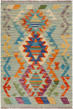 Flat Weave Kilim Antique Navaho Vintage handmade Geometric Kilim Blue Beige Hand-Woven Rectangle 100% Wool Area Rug 2x3 