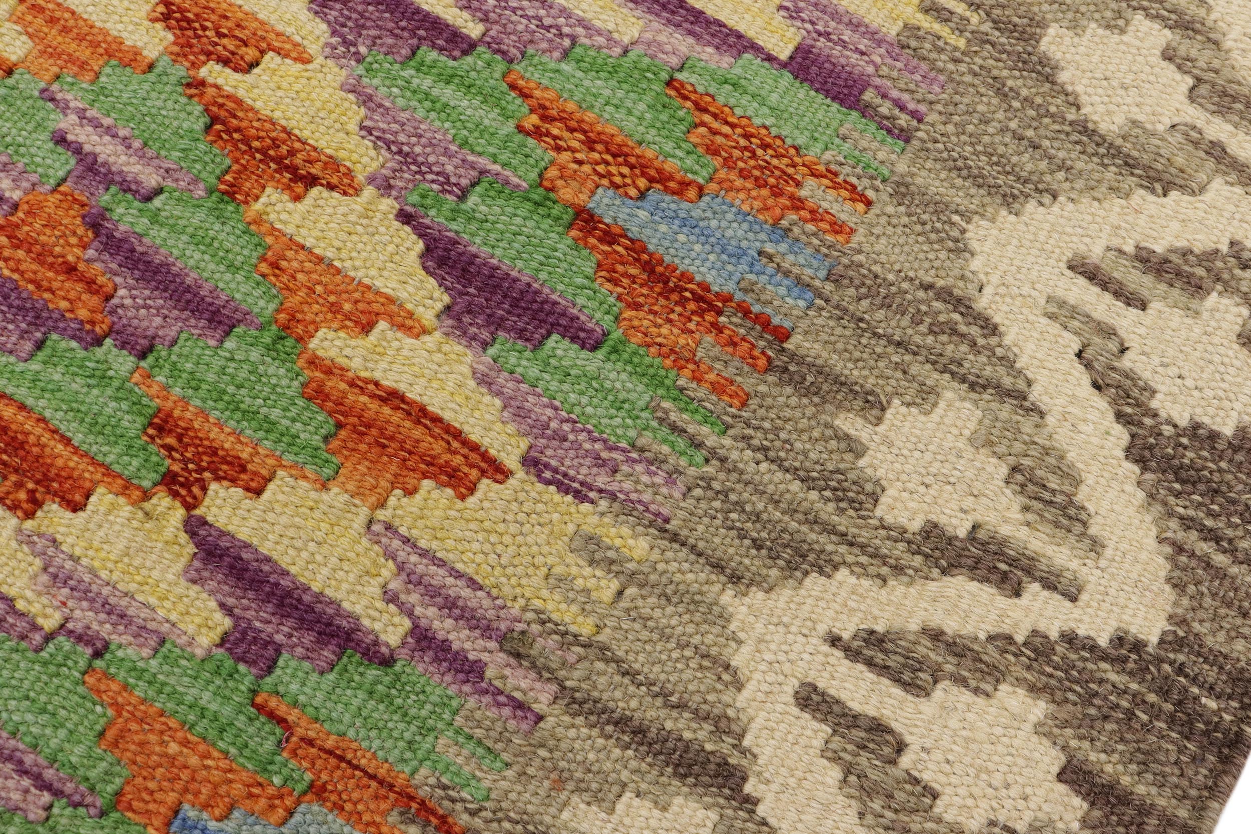 handmade Geometric Kilim Gray Beige Hand-Woven RECTANGLE 100% WOOL area rug 2' x 3'