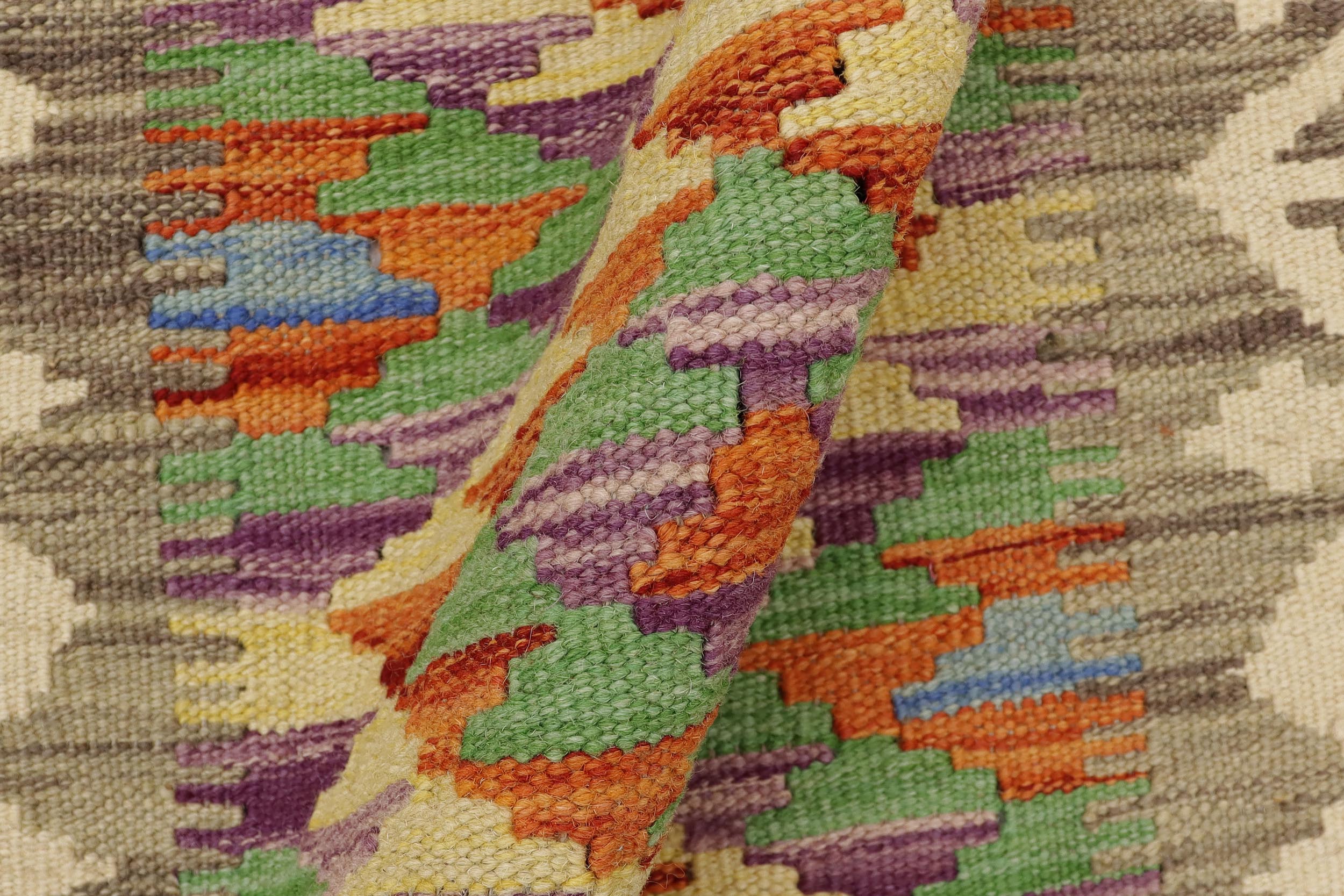 handmade Geometric Kilim Gray Beige Hand-Woven RECTANGLE 100% WOOL area rug 2' x 3'