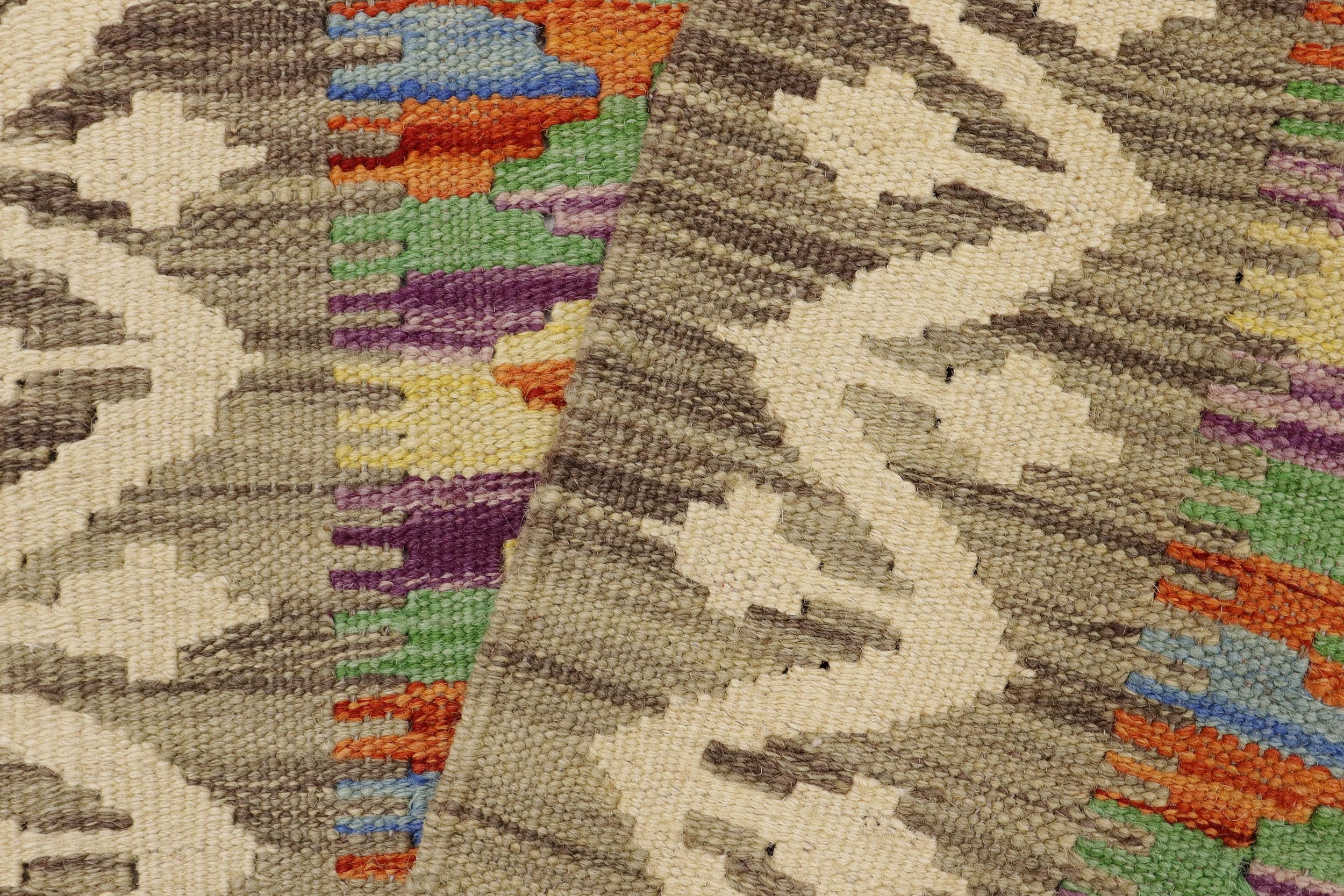 handmade Geometric Kilim Gray Beige Hand-Woven RECTANGLE 100% WOOL area rug 2' x 3'