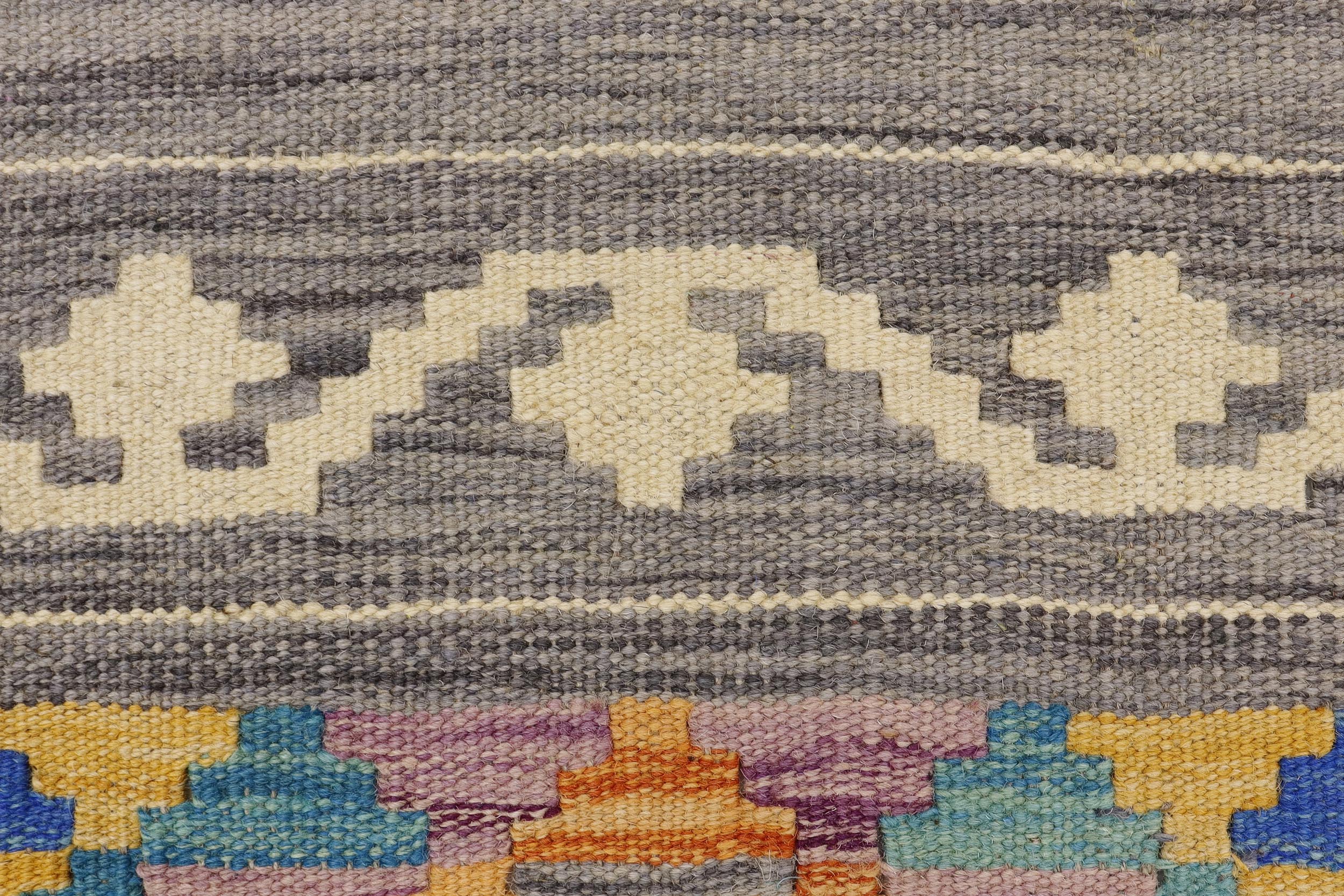 handmade Geometric Kilim Gray Beige Hand-Woven RECTANGLE 100% WOOL area rug 2' x 3'