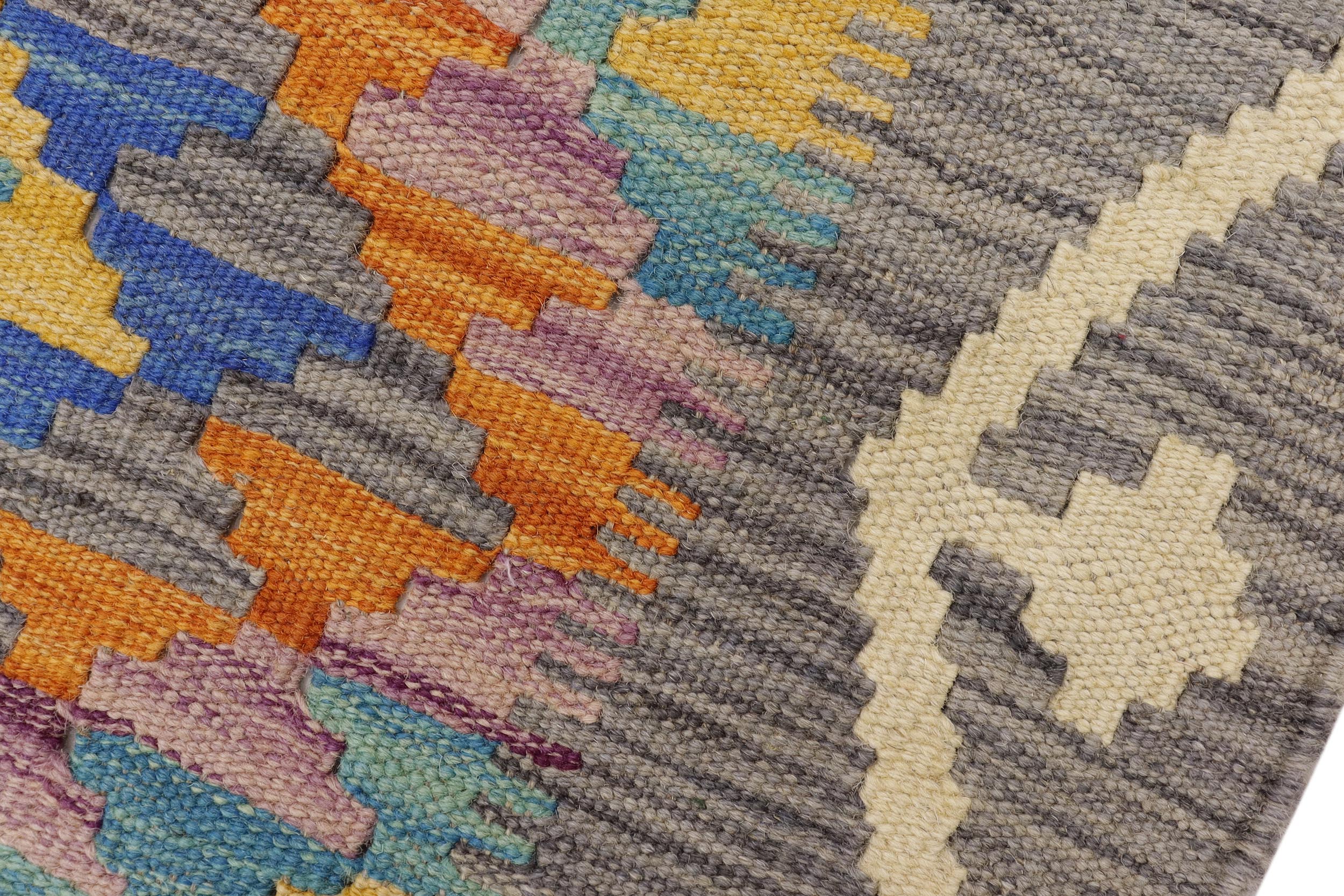 handmade Geometric Kilim Gray Beige Hand-Woven RECTANGLE 100% WOOL area rug 2' x 3'