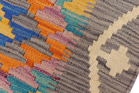 handmade Geometric Kilim Gray Beige Hand-Woven RECTANGLE 100% WOOL area rug 2' x 3'