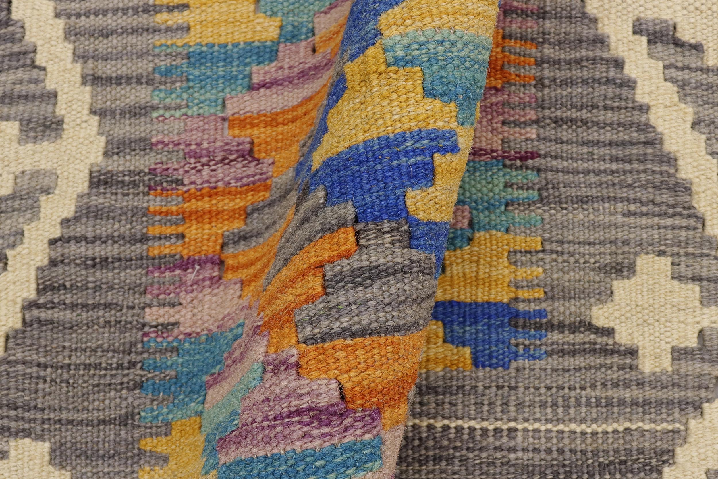 handmade Geometric Kilim Gray Beige Hand-Woven RECTANGLE 100% WOOL area rug 2' x 3'