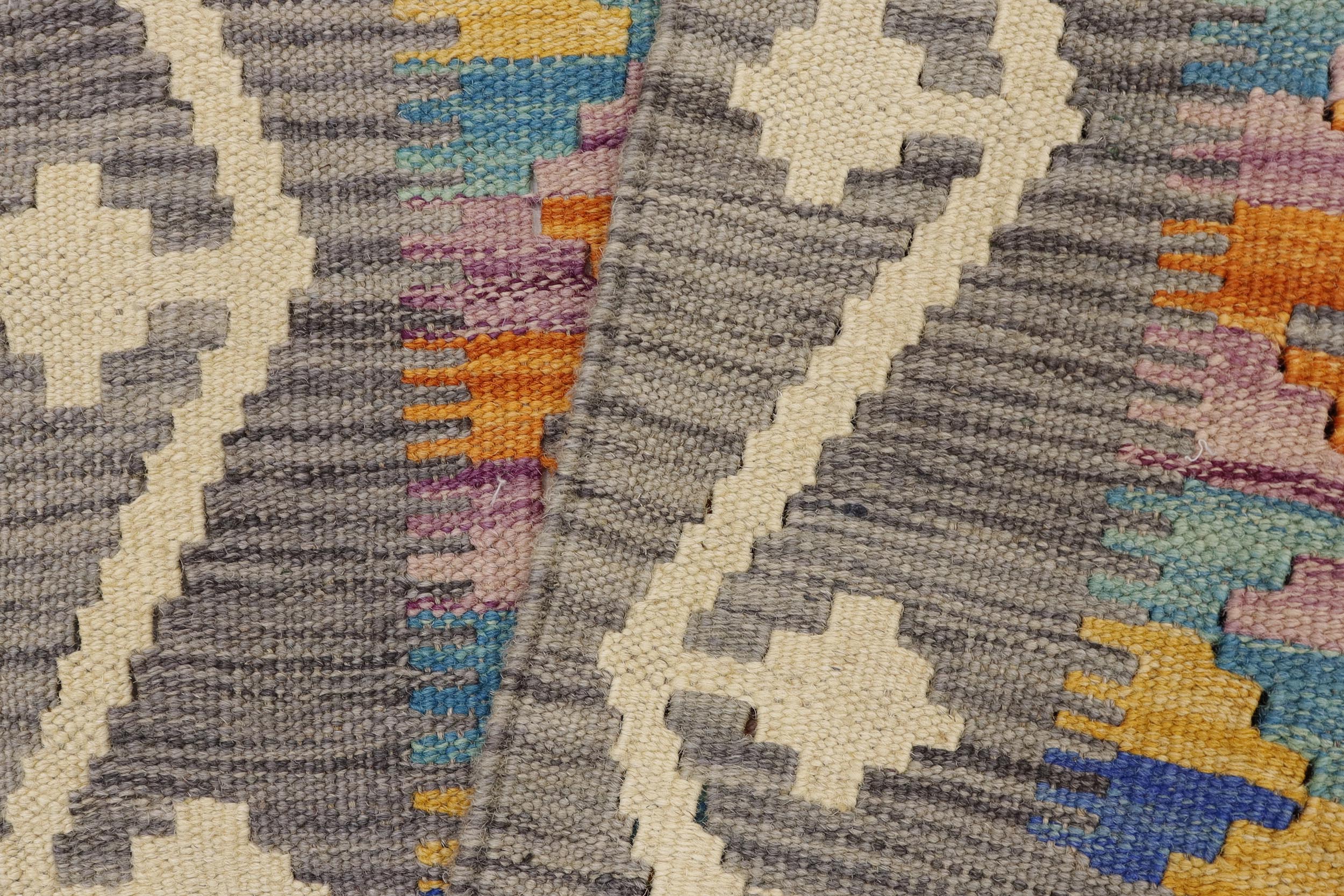 handmade Geometric Kilim Gray Beige Hand-Woven RECTANGLE 100% WOOL area rug 2' x 3'