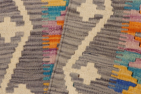 handmade Geometric Kilim Gray Beige Hand-Woven RECTANGLE 100% WOOL area rug 2' x 3'