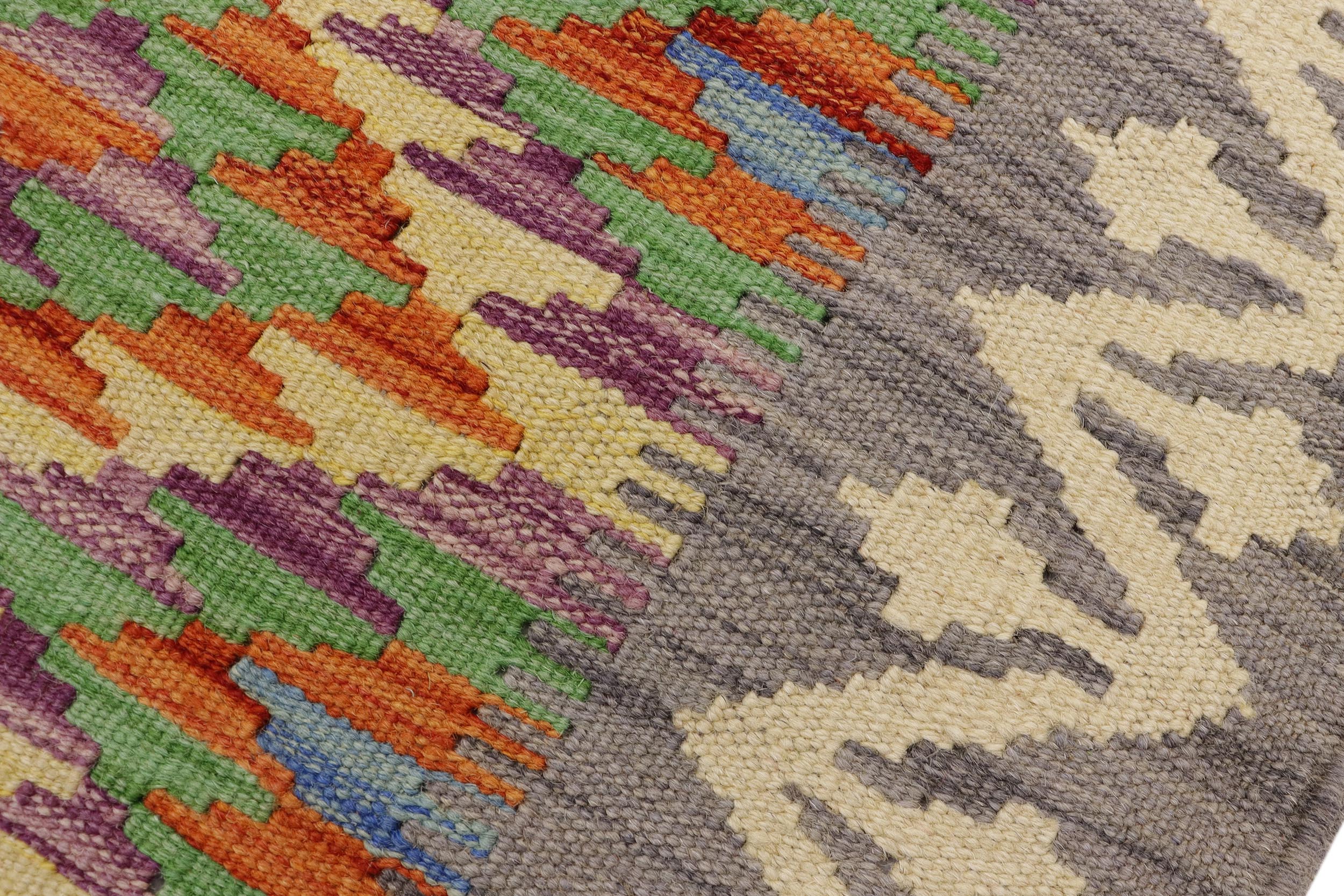 handmade Geometric Kilim Gray Beige Hand-Woven RECTANGLE 100% WOOL area rug 2' x 3'