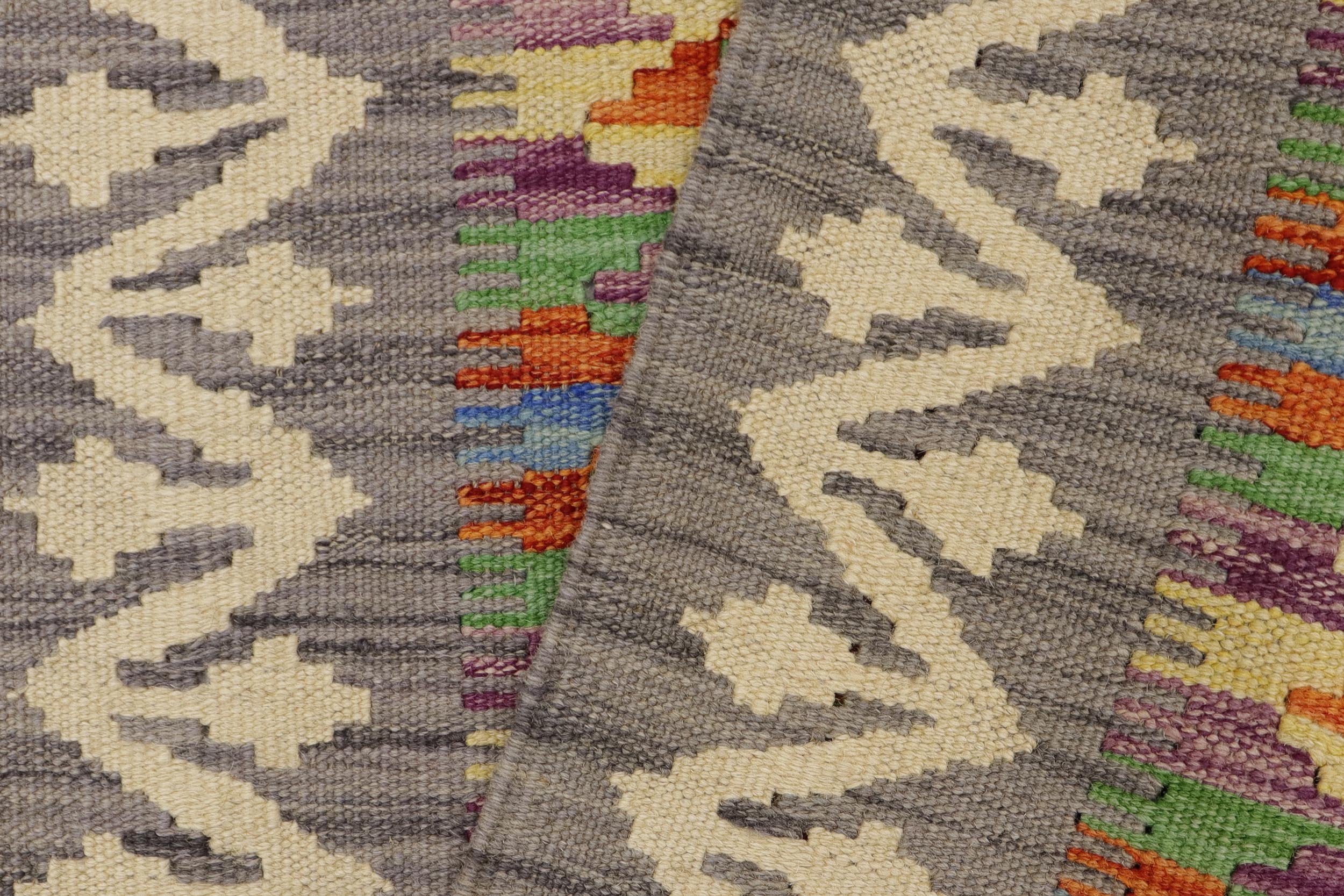 handmade Geometric Kilim Gray Beige Hand-Woven RECTANGLE 100% WOOL area rug 2' x 3'