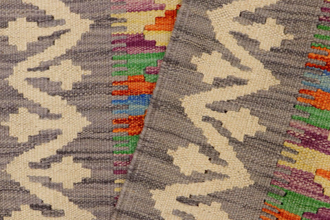 handmade Geometric Kilim Gray Beige Hand-Woven RECTANGLE 100% WOOL area rug 2' x 3'