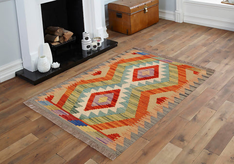 handmade Geometric Kilim Gray Rust Hand-Woven RECTANGLE 100% WOOL area rug 2' x 3'