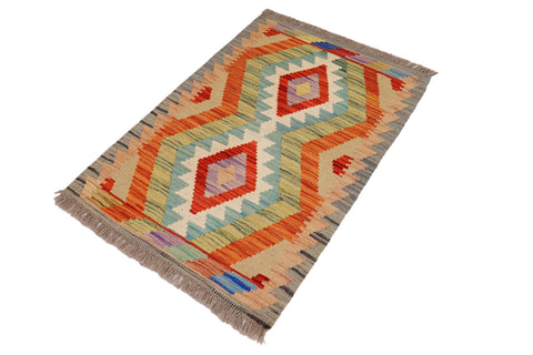 handmade Geometric Kilim Gray Rust Hand-Woven RECTANGLE 100% WOOL area rug 2' x 3'