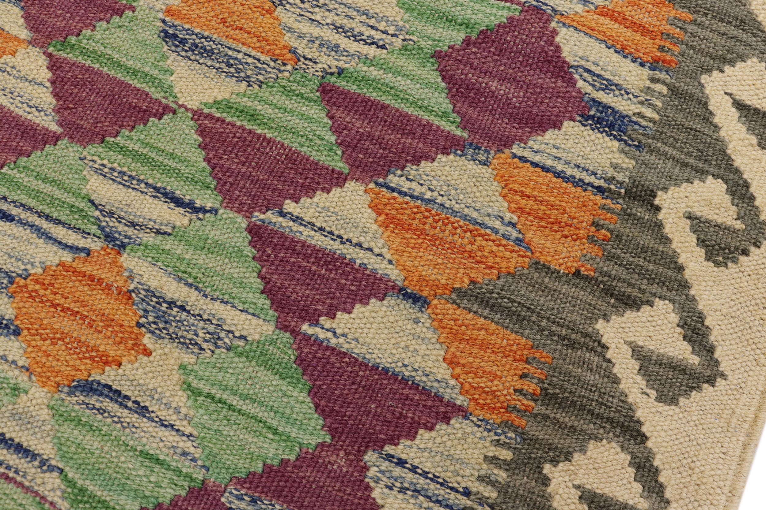 handmade Geometric Kilim Gray Beige Hand-Woven RECTANGLE 100% WOOL area rug 2' x 3'
