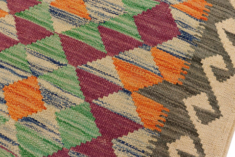 handmade Geometric Kilim Gray Beige Hand-Woven RECTANGLE 100% WOOL area rug 2' x 3'