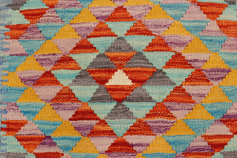 handmade Geometric Kilim Blue Rust Hand-Woven RECTANGLE 100% WOOL area rug 2' x 3'