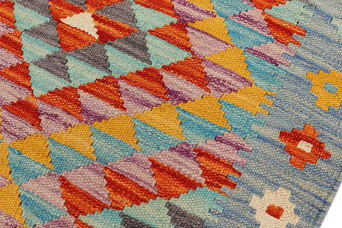 handmade Geometric Kilim Blue Rust Hand-Woven RECTANGLE 100% WOOL area rug 2' x 3'