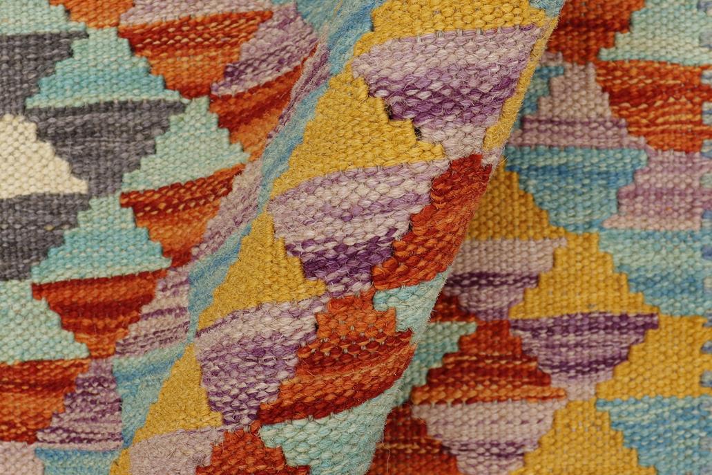 Flat Weave Kilim Antique Navaho Vintage handmade Geometric Kilim Blue Rust Hand-Woven Rectangle 100% Wool Area Rug 2x3 