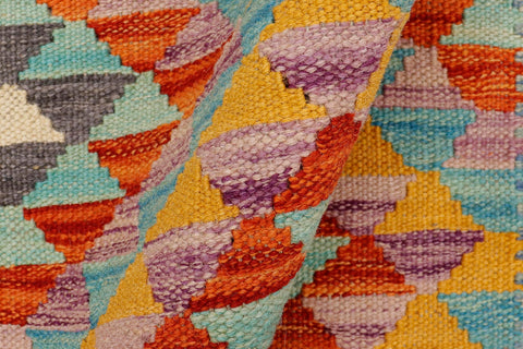 handmade Geometric Kilim Blue Rust Hand-Woven RECTANGLE 100% WOOL area rug 2' x 3'