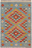 Flat Weave Kilim Antique Navaho Vintage handmade Geometric Kilim Blue Rust Hand-Woven Rectangle 100% Wool Area Rug 2x3 