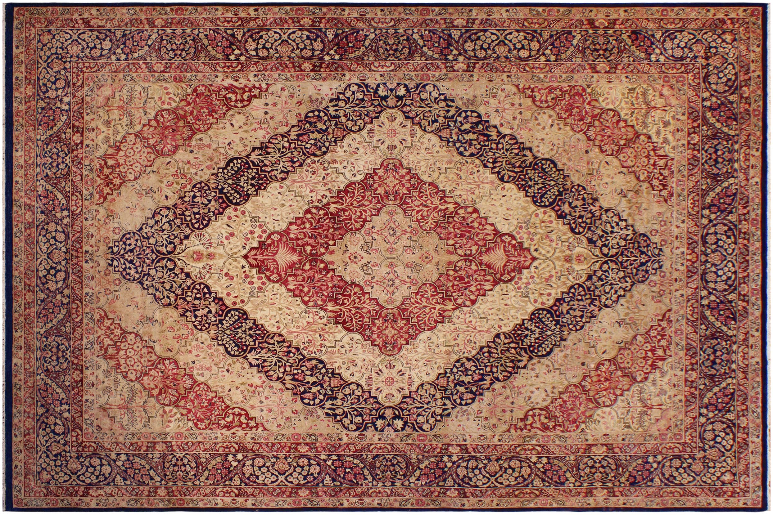 handmade Traditional Compartment Blue Blue Hand Knotted RECTANGLE 100% WOOL area rug 9x12