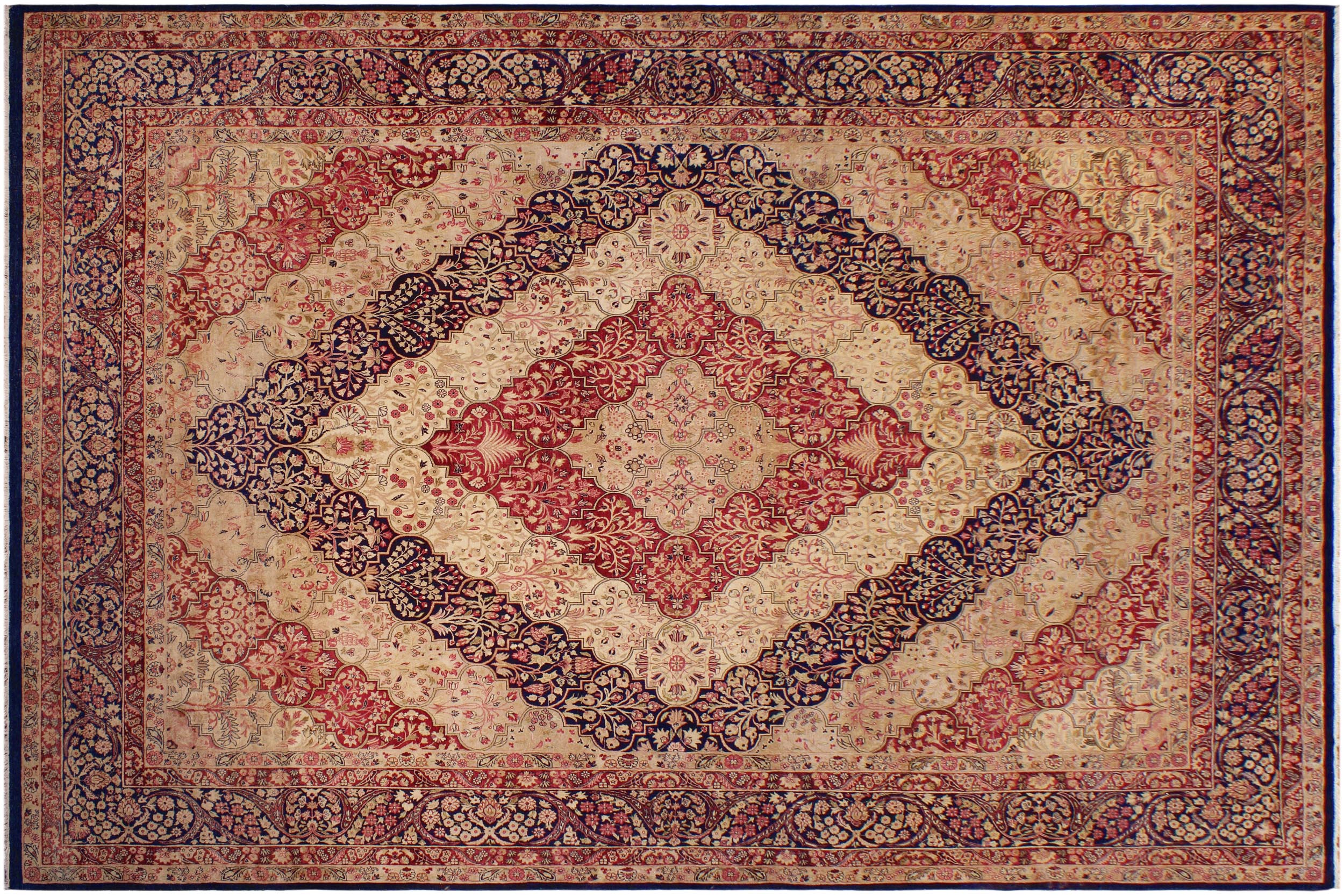 handmade Traditional Compartment Blue Blue Hand Knotted RECTANGLE 100% WOOL area rug 9 x 12