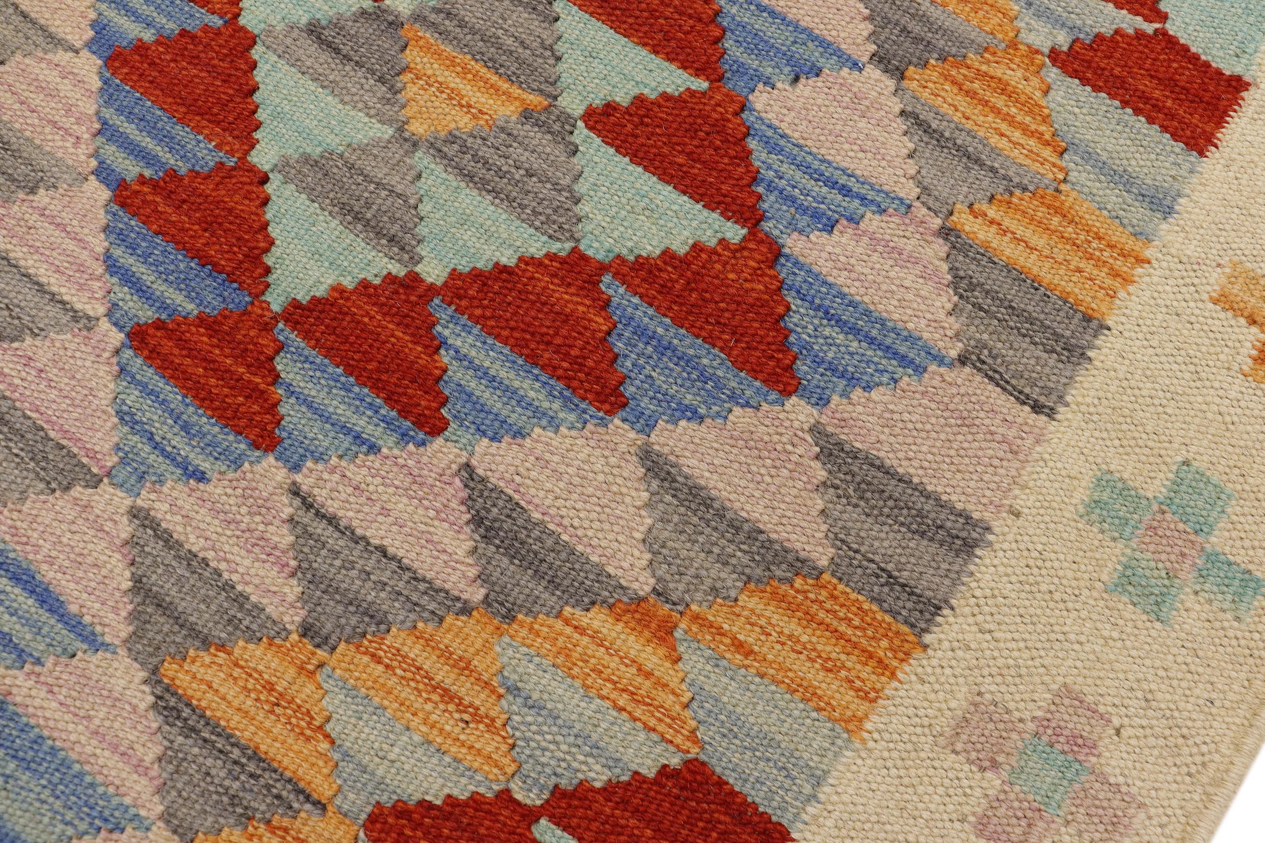 handmade Geometric Kilim Beige Red Hand-Woven RECTANGLE 100% WOOL area rug 2' x 3'