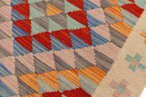 handmade Geometric Kilim Beige Red Hand-Woven RECTANGLE 100% WOOL area rug 2' x 3'