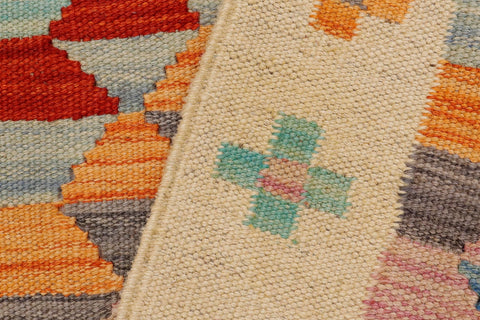 handmade Geometric Kilim Beige Red Hand-Woven RECTANGLE 100% WOOL area rug 2' x 3'