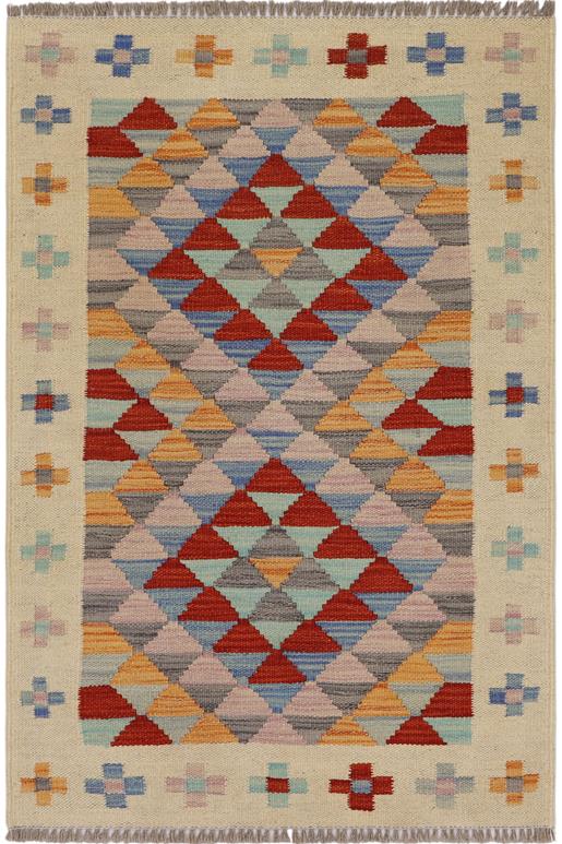 Flat Weave Kilim Antique Navaho Vintage handmade Geometric Kilim Beige Red Hand-Woven Rectangle 100% Wool Area Rug 2x3 