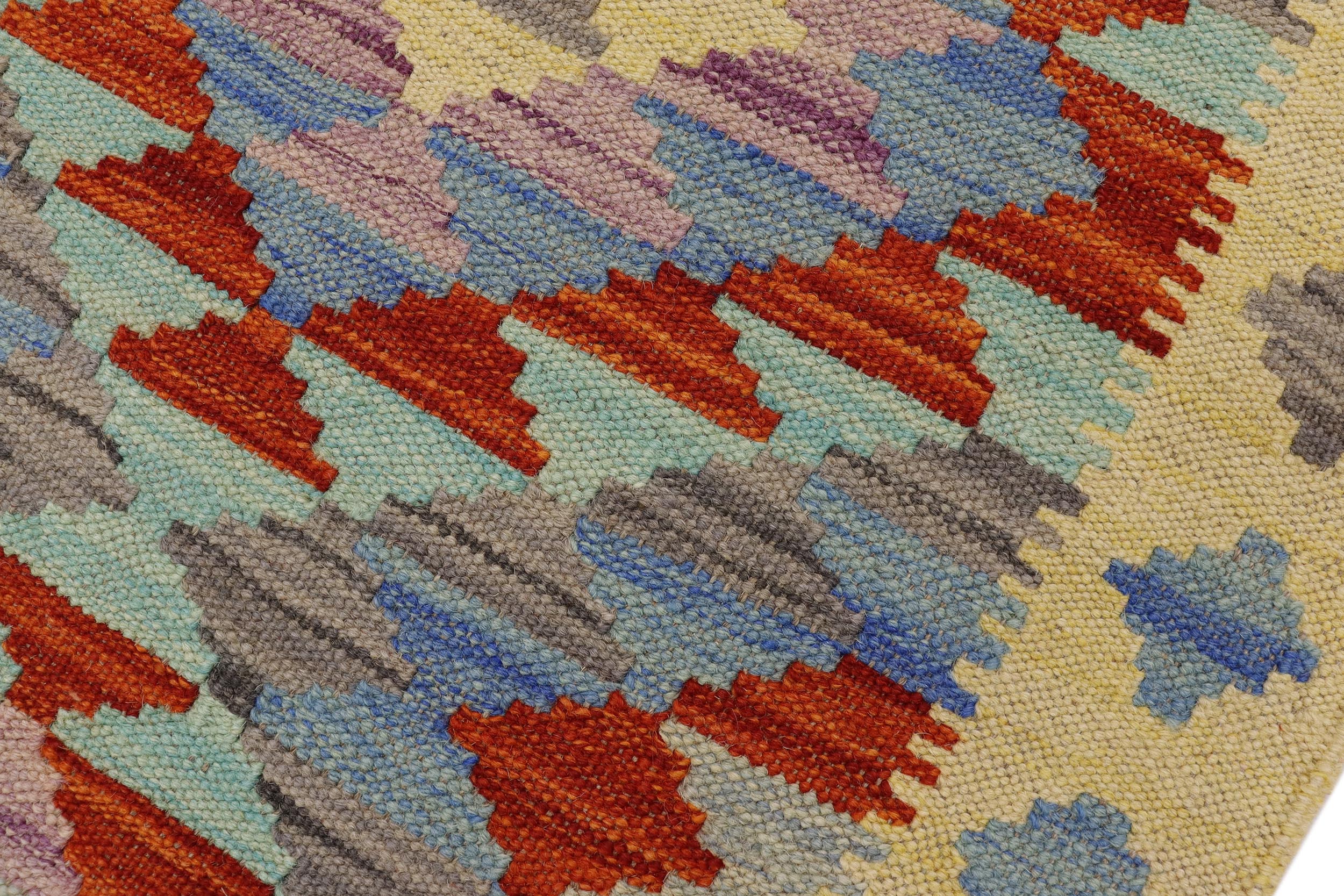 handmade Geometric Kilim Gold Rust Hand-Woven RECTANGLE 100% WOOL area rug 2' x 3'