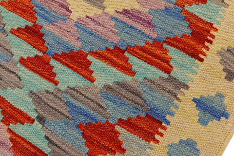 handmade Geometric Kilim Gold Rust Hand-Woven RECTANGLE 100% WOOL area rug 2' x 3'