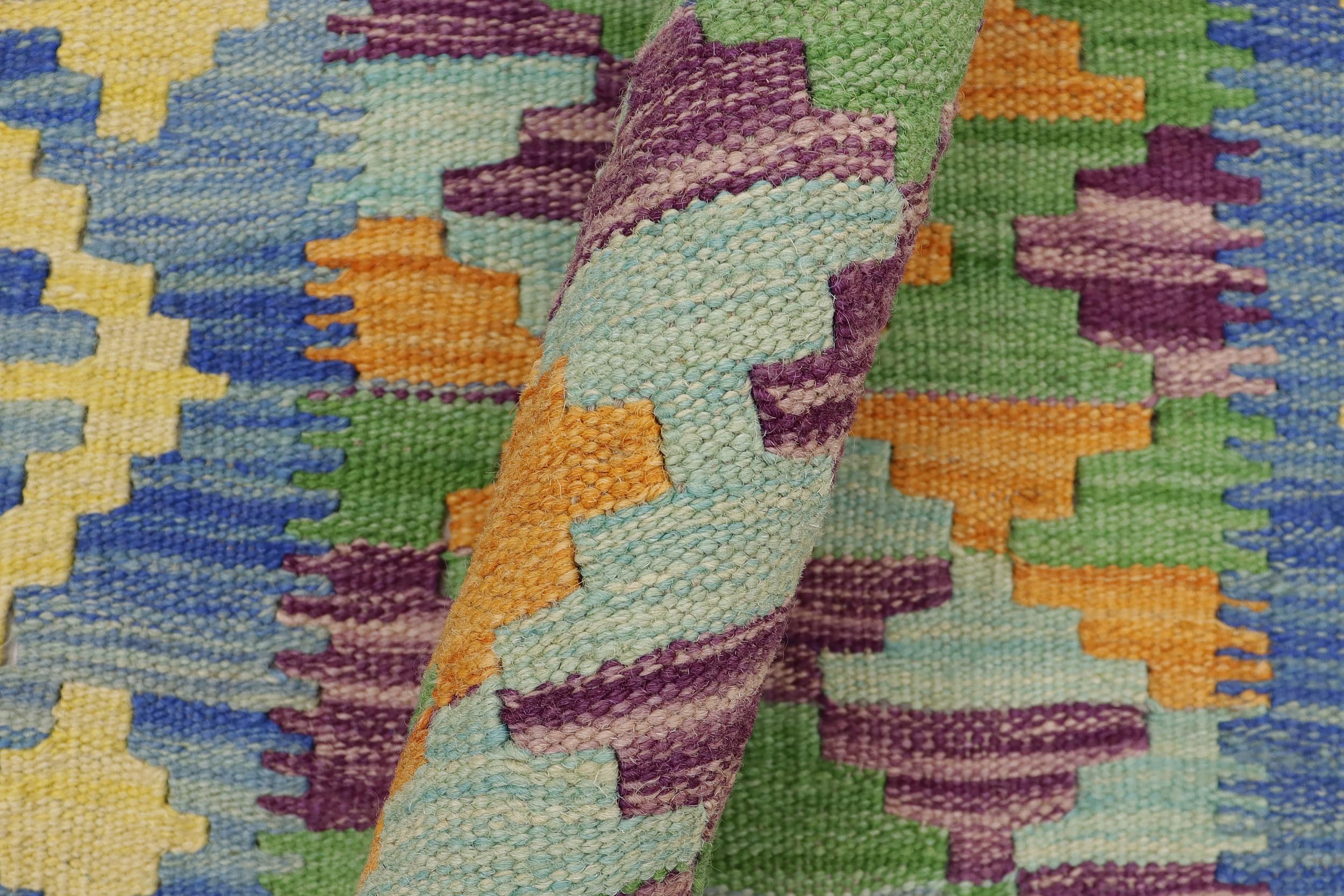 handmade Geometric Kilim Blue Gold Hand-Woven RECTANGLE 100% WOOL area rug 2' x 3'