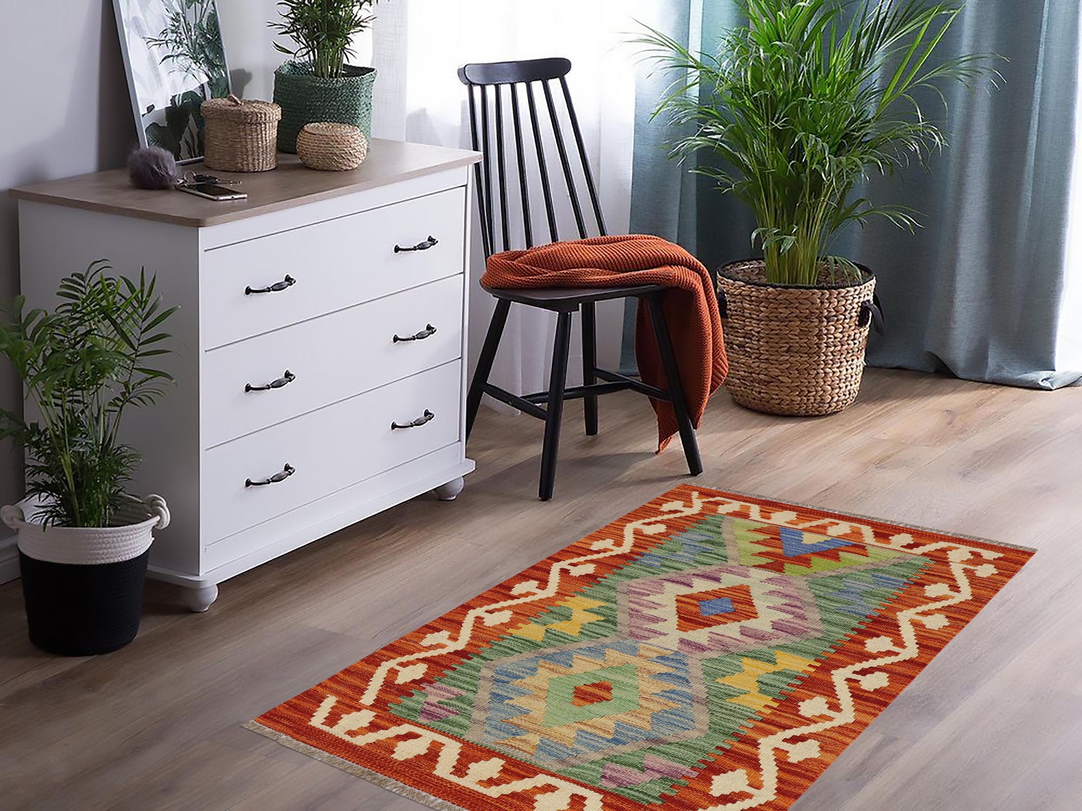 handmade Geometric Kilim Rust Gray Hand-Woven RECTANGLE 100% WOOL area rug 2' x 3'