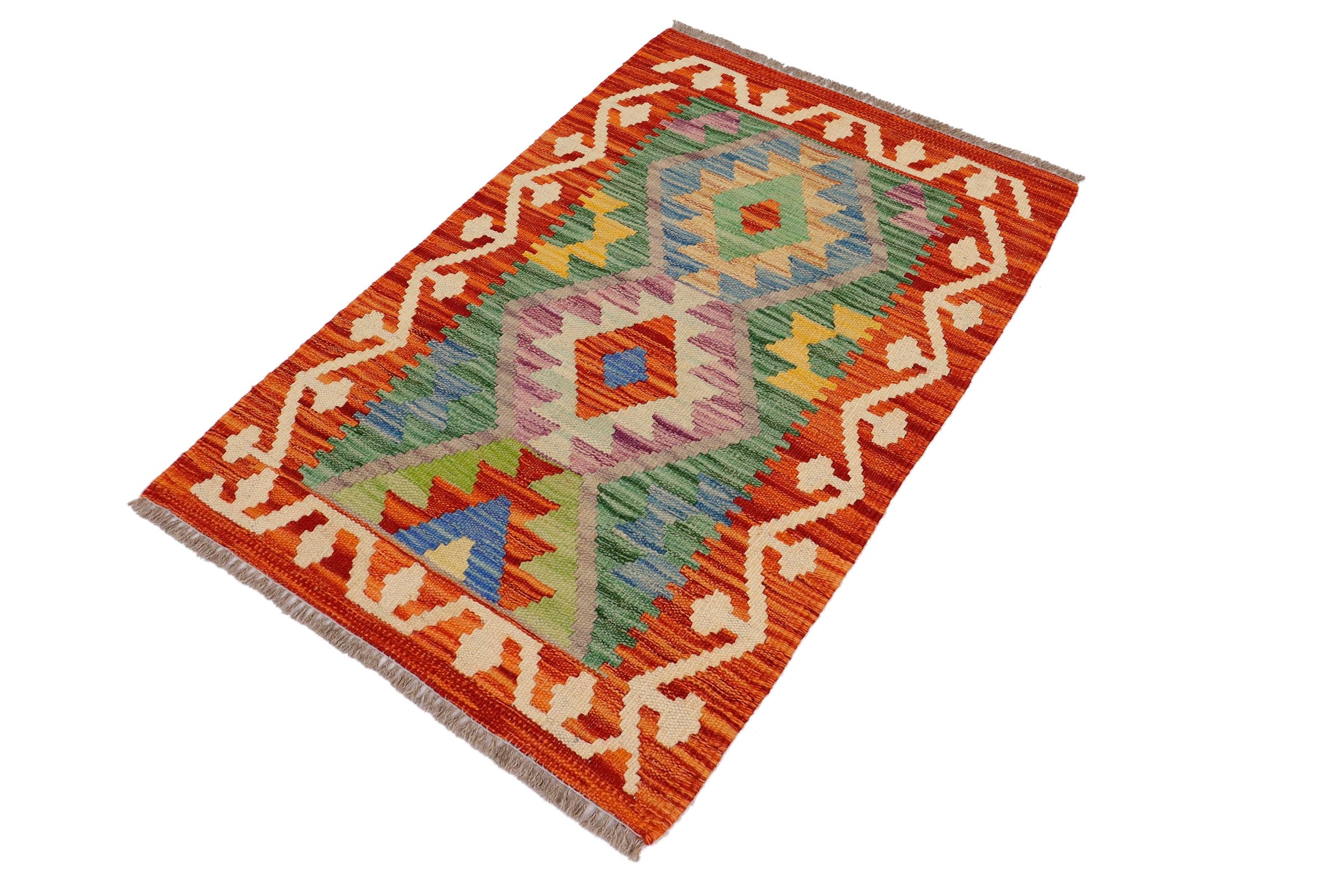 handmade Geometric Kilim Rust Gray Hand-Woven RECTANGLE 100% WOOL area rug 2' x 3'