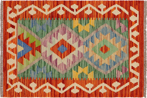 handmade Geometric Kilim Rust Gray Hand-Woven RECTANGLE 100% WOOL area rug 2' x 3'