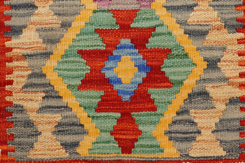 handmade Geometric Kilim Red Beige Hand-Woven RECTANGLE 100% WOOL area rug 2' x 3'