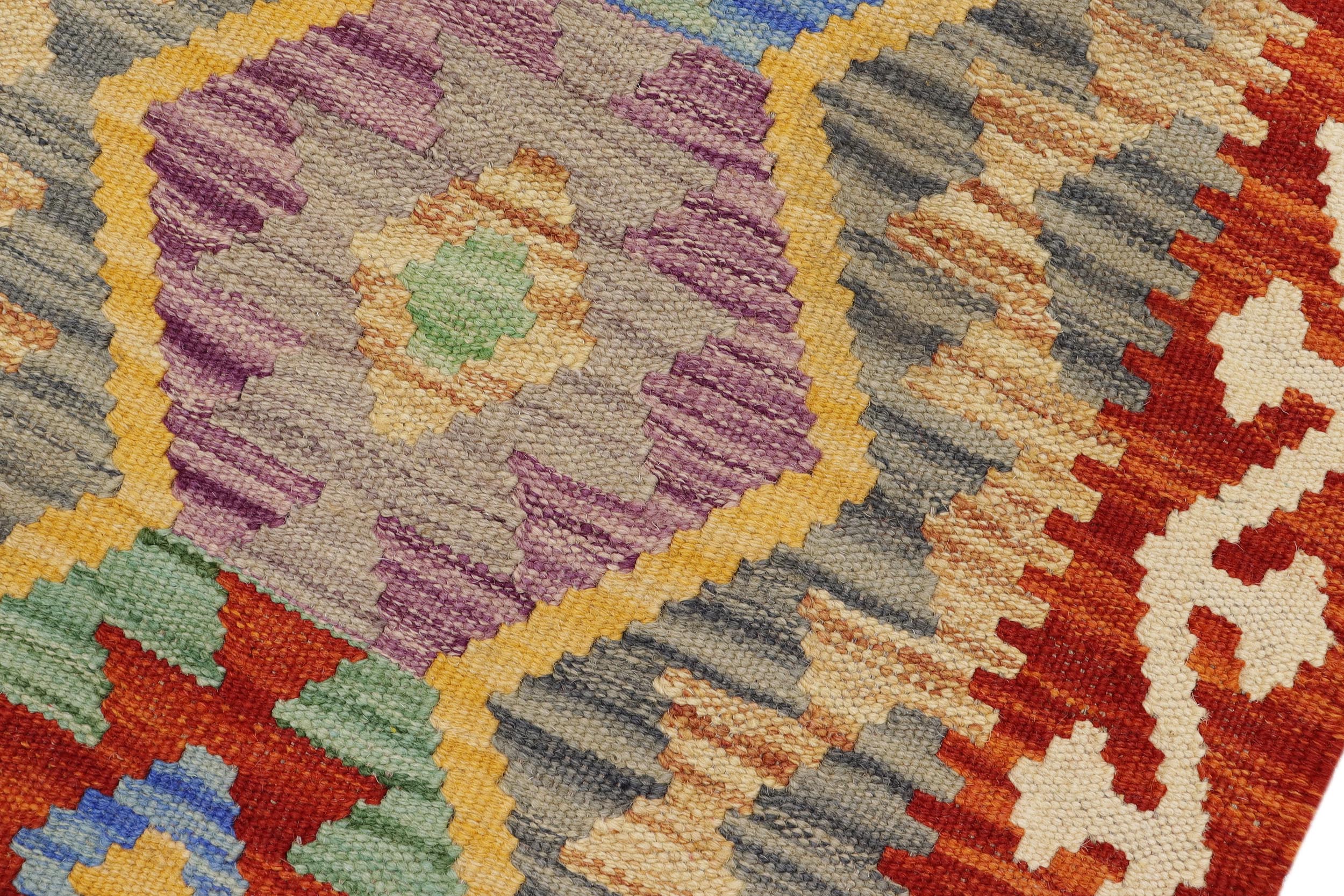 handmade Geometric Kilim Red Beige Hand-Woven RECTANGLE 100% WOOL area rug 2' x 3'