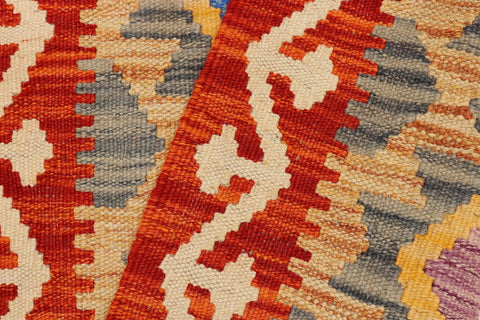 handmade Geometric Kilim Red Beige Hand-Woven RECTANGLE 100% WOOL area rug 2' x 3'