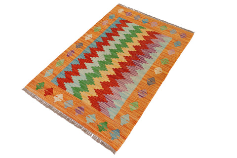 handmade Modern Kilim Rust Blue Hand-Woven RECTANGLE 100% WOOL area rug 2x3