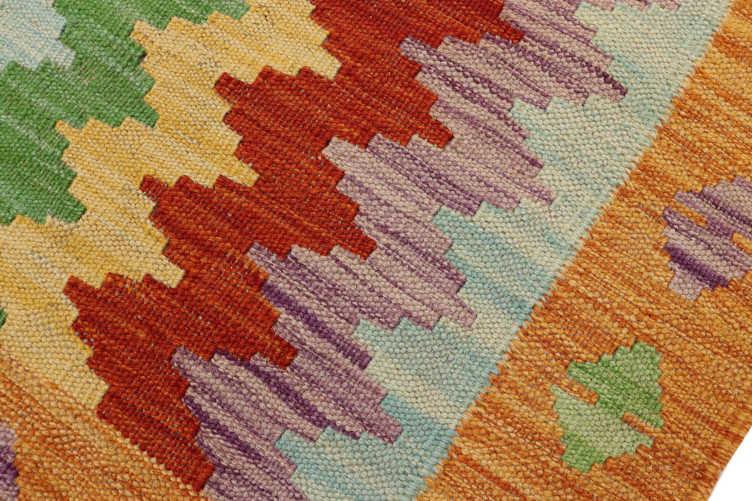 handmade Modern Kilim Rust Blue Hand-Woven RECTANGLE 100% WOOL area rug 2x3