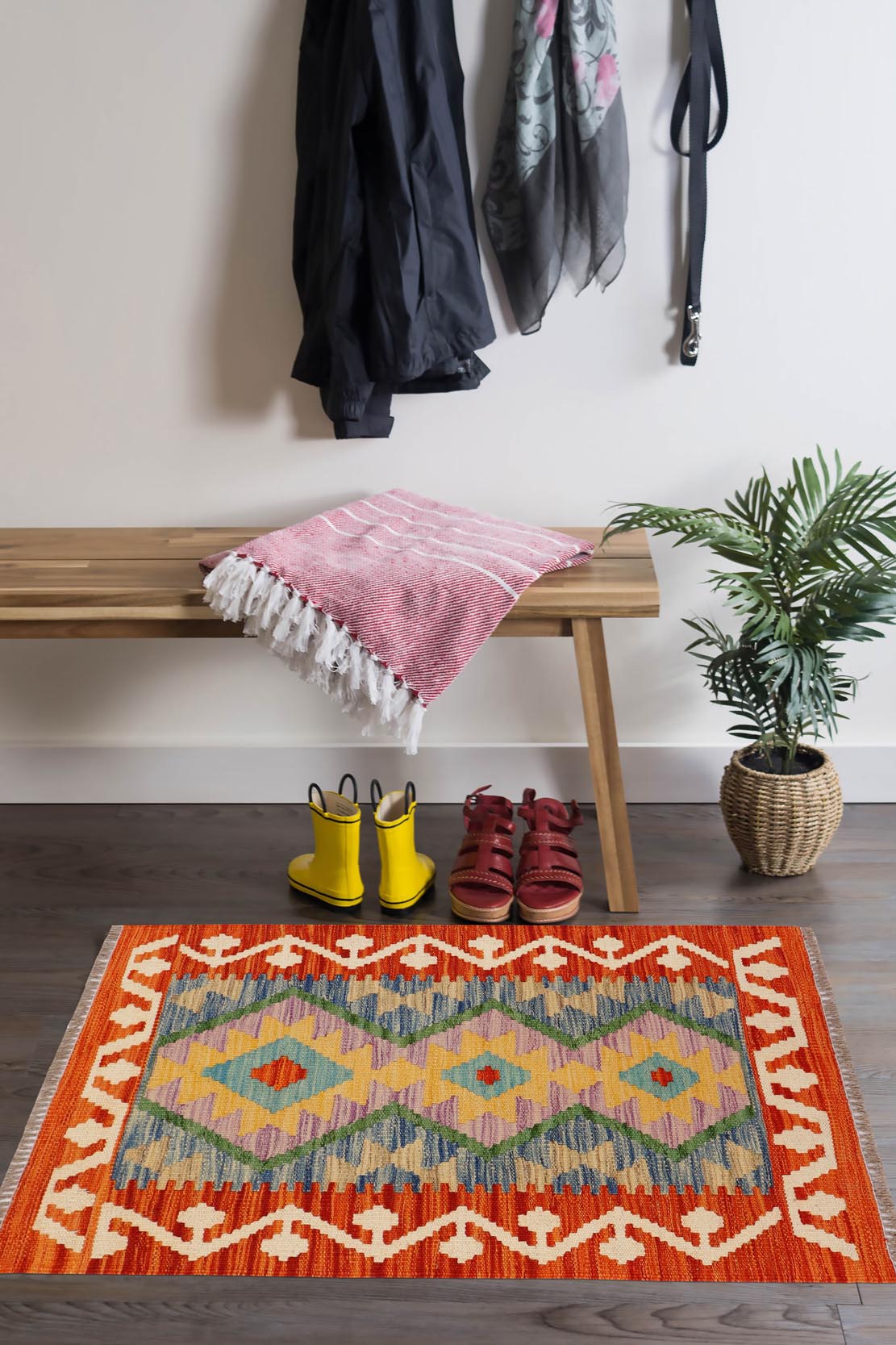handmade Geometric Kilim Rust Beige Hand-Woven RECTANGLE 100% WOOL area rug 2' x 3'
