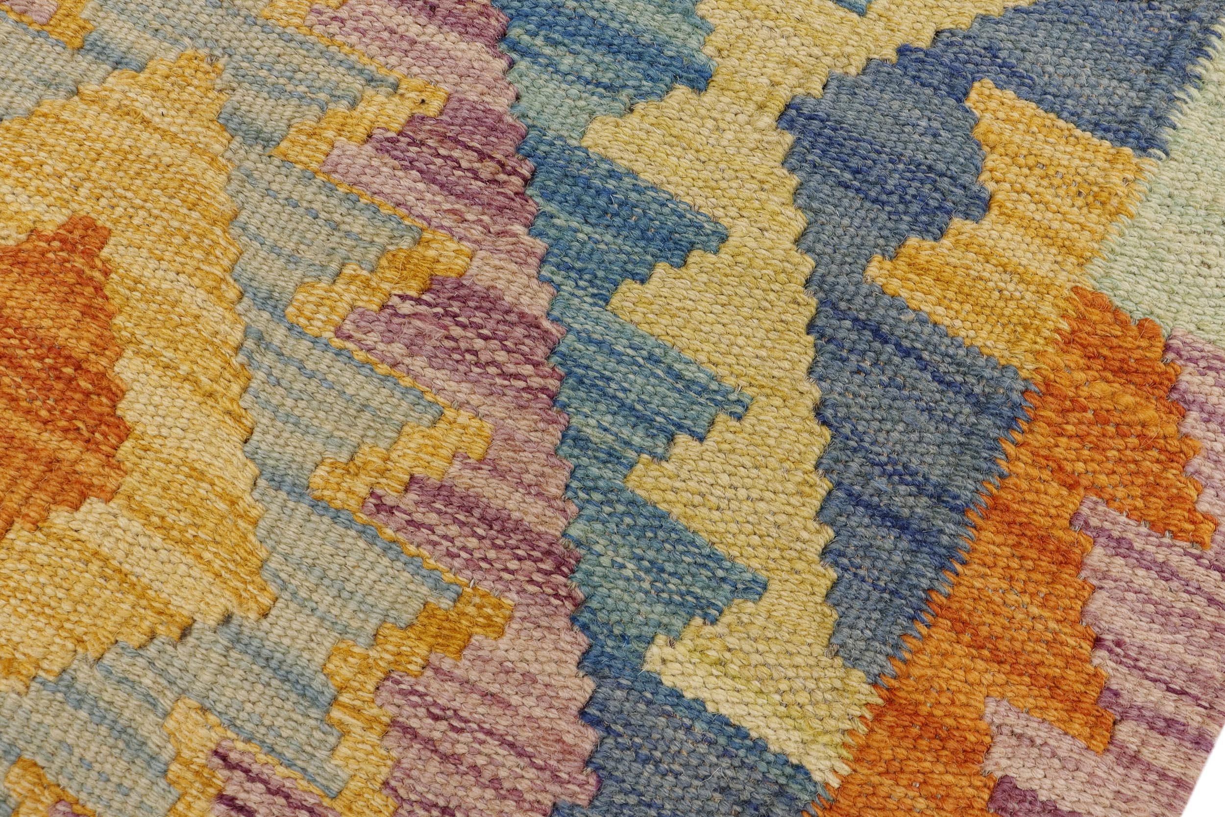 handmade Geometric Kilim Purple Beige Hand-Woven RECTANGLE 100% WOOL area rug 2' x 3'