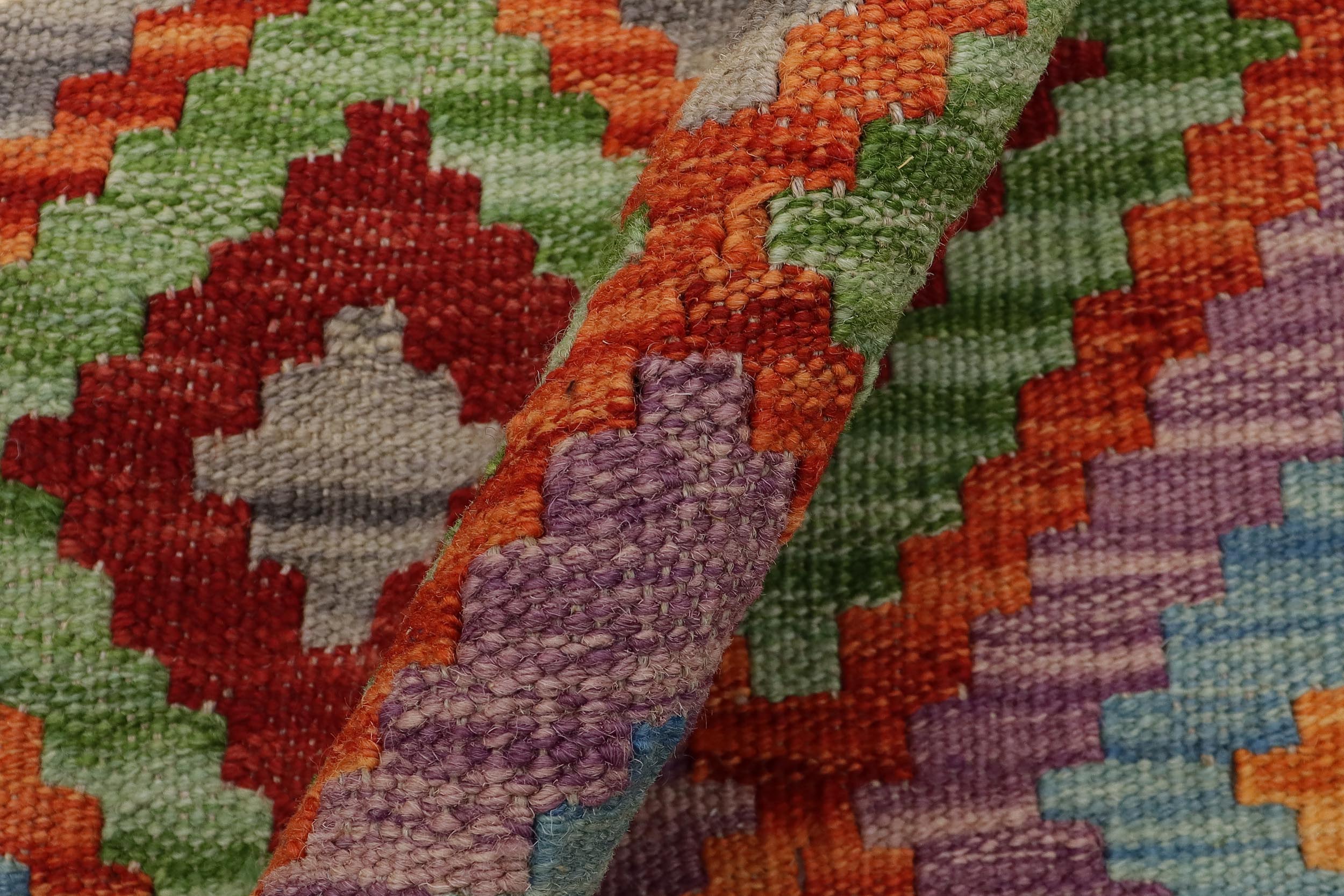 handmade Geometric Kilim Beige Blue Hand-Woven RUNNER 100% WOOL area rug 3 x 6