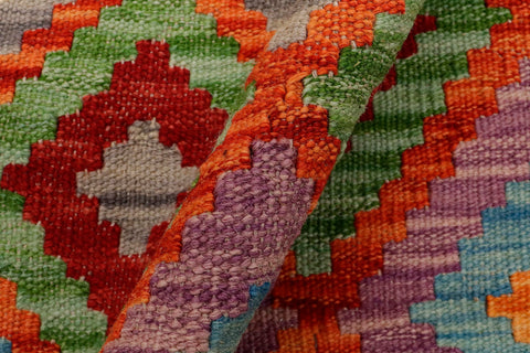 handmade Geometric Kilim Beige Blue Hand-Woven RUNNER 100% WOOL area rug 3 x 6