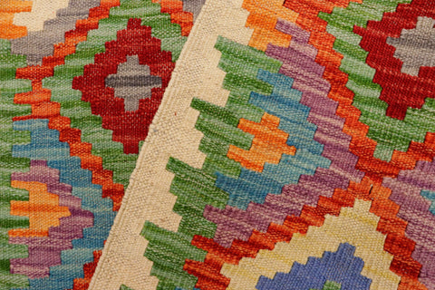 handmade Geometric Kilim Beige Blue Hand-Woven RUNNER 100% WOOL area rug 3 x 6