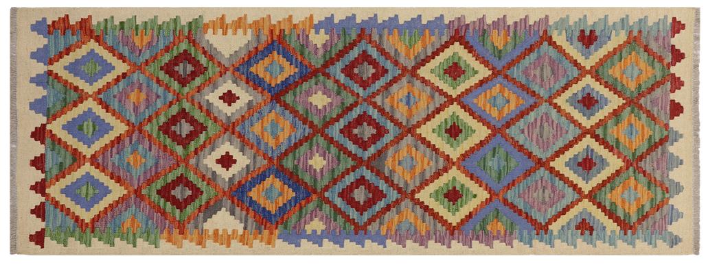 Flat Weave Kilim Antique Navaho Vintage handmade Geometric Kilim Beige Blue Hand-Woven Runner 100% Wool Area Rug 3x6 