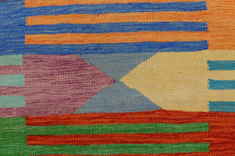 handmade Modern Kilim Blue Rust Hand-Woven RECTANGLE 100% WOOL area rug 4x6