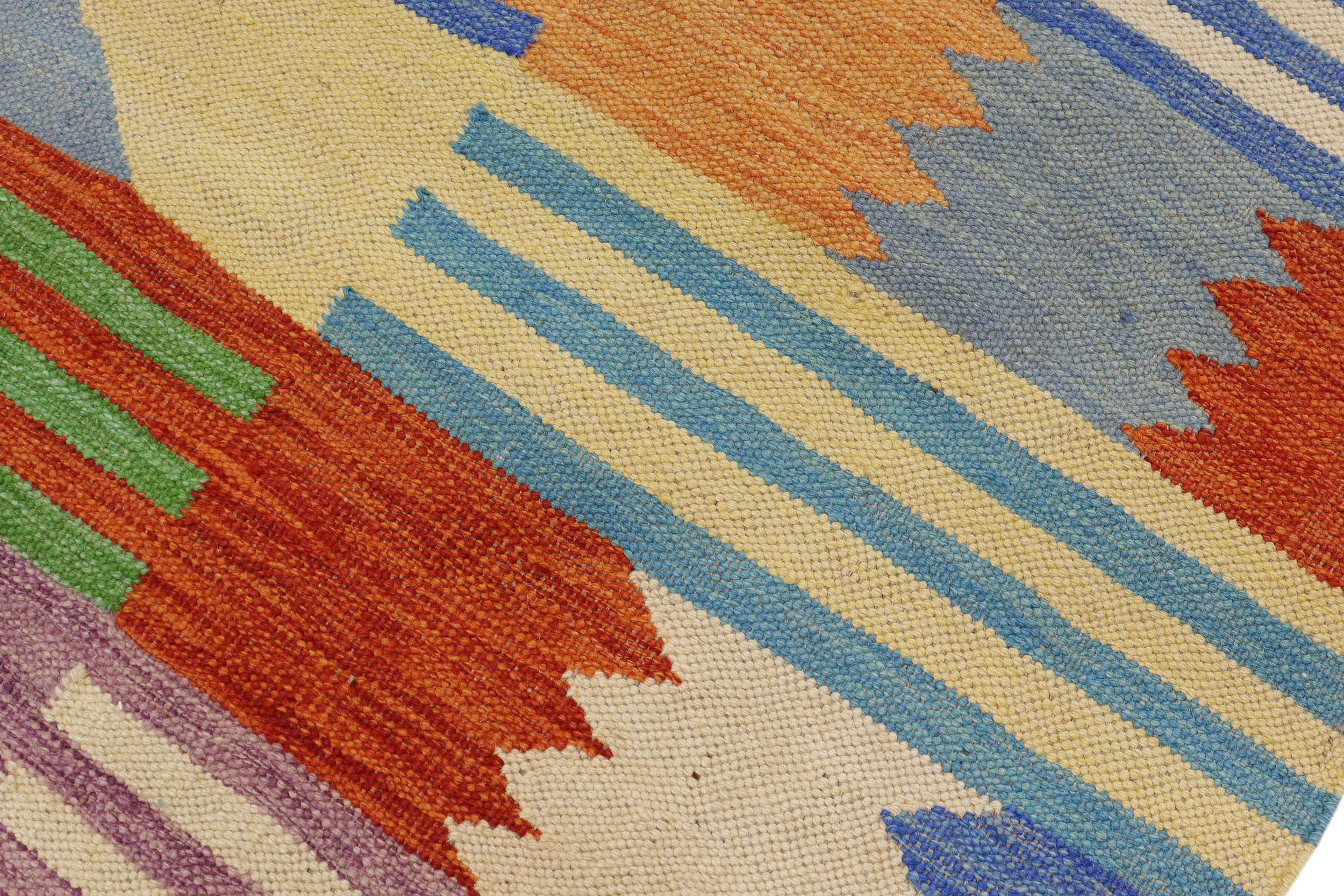 handmade Modern Kilim Blue Rust Hand-Woven RECTANGLE 100% WOOL area rug 4x6
