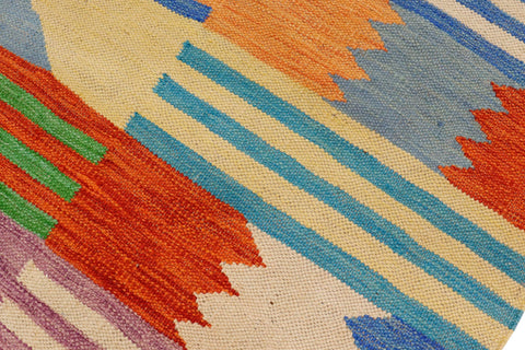 handmade Modern Kilim Blue Rust Hand-Woven RECTANGLE 100% WOOL area rug 4x6